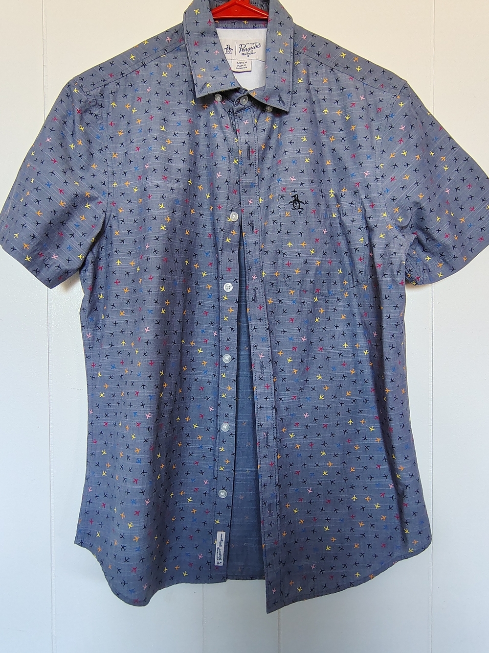 Original Penguin Blue Short-Sleeve Micro-Print Button-Down Shirt Size S.